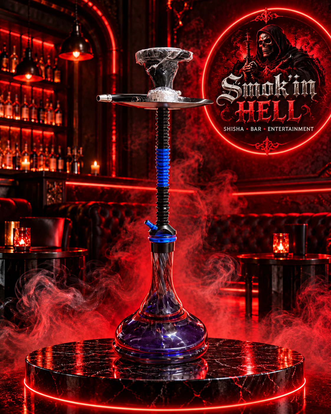 Blue and purple Smok'in Hell hookah